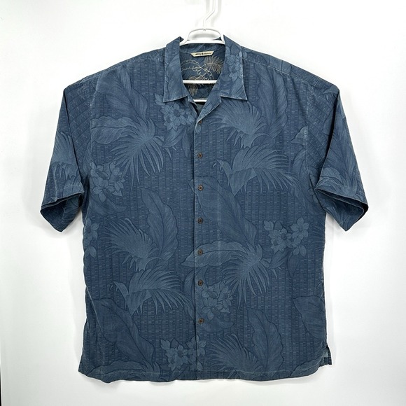 100% Pure Other - Tommy Bahama 100% Silk Shirt Mens 2XT Blue Short Sleeve Floral Hawaiian Tropical